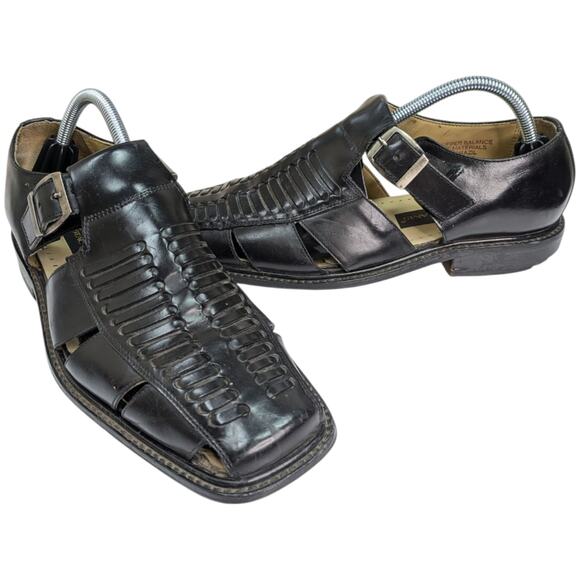 Stacy Adams Vintage Black Leather Chunky Grandpa Fisherman Dress Sandals Sz 8.5 - Picture 1 of 13